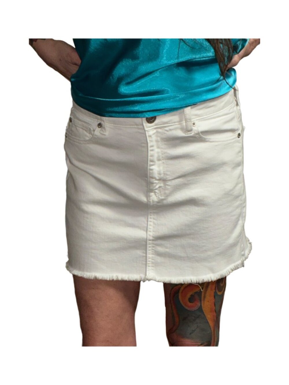Sz.10*American Eagle*White Denim Mini Skirt--Frayed/Raw Hem